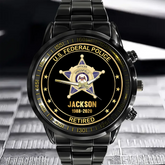 Customised American Police Badge Themed Watches - Police Commemorative Watch with Personalised Badge,Department,Time and Text - A Gift For Police,Family,Friend