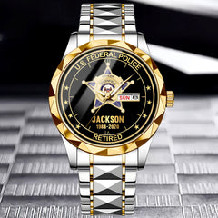 Customised American Police Badge Themed Watches - Police Commemorative Watch with Personalised Badge,Department,Time and Text - A Gift For Police,Family,Friend