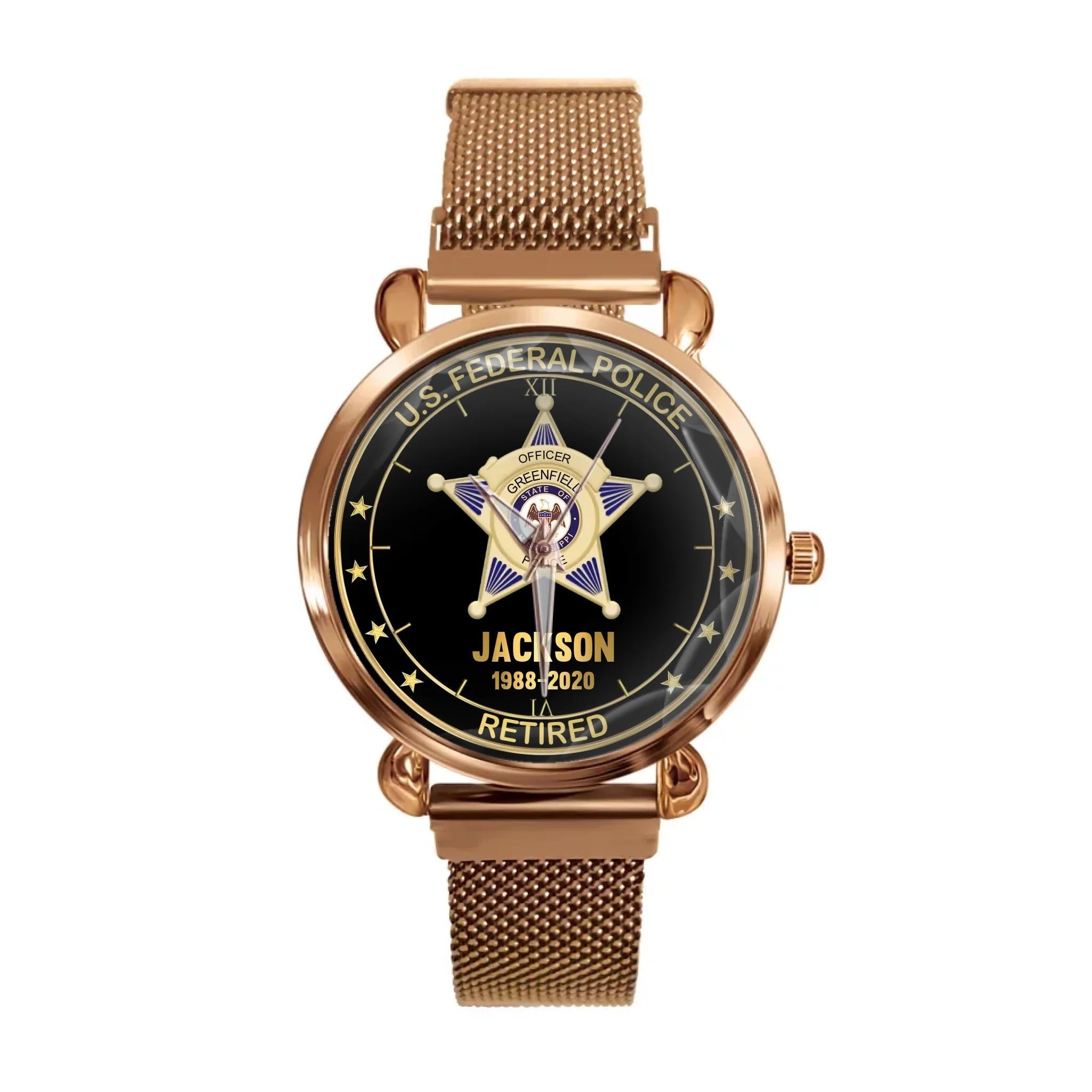 Customised American Police Badge Themed Watches - Police Commemorative Watch with Personalised Badge,Department,Time and Text - A Gift For Police,Family,Friend