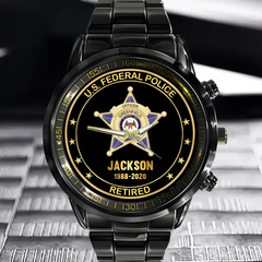 Customised American Police Badge Themed Watches - Police Commemorative Watch with Personalised Badge,Department,Time and Text - A Gift For Police,Family,Friend