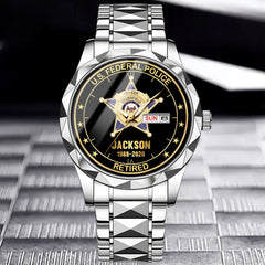 Customised American Police Badge Themed Watches - Police Commemorative Watch with Personalised Badge,Department,Time and Text - A Gift For Police,Family,Friend