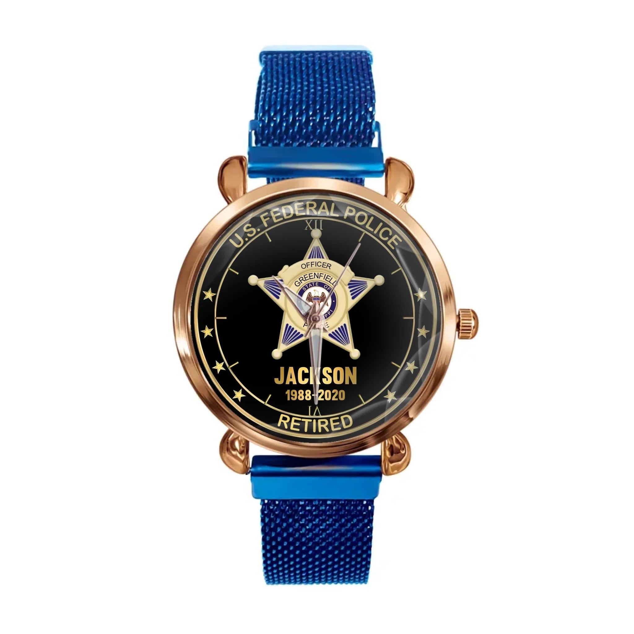 Customised American Police Badge Themed Watches - Police Commemorative Watch with Personalised Badge,Department,Time and Text - A Gift For Police,Family,Friend