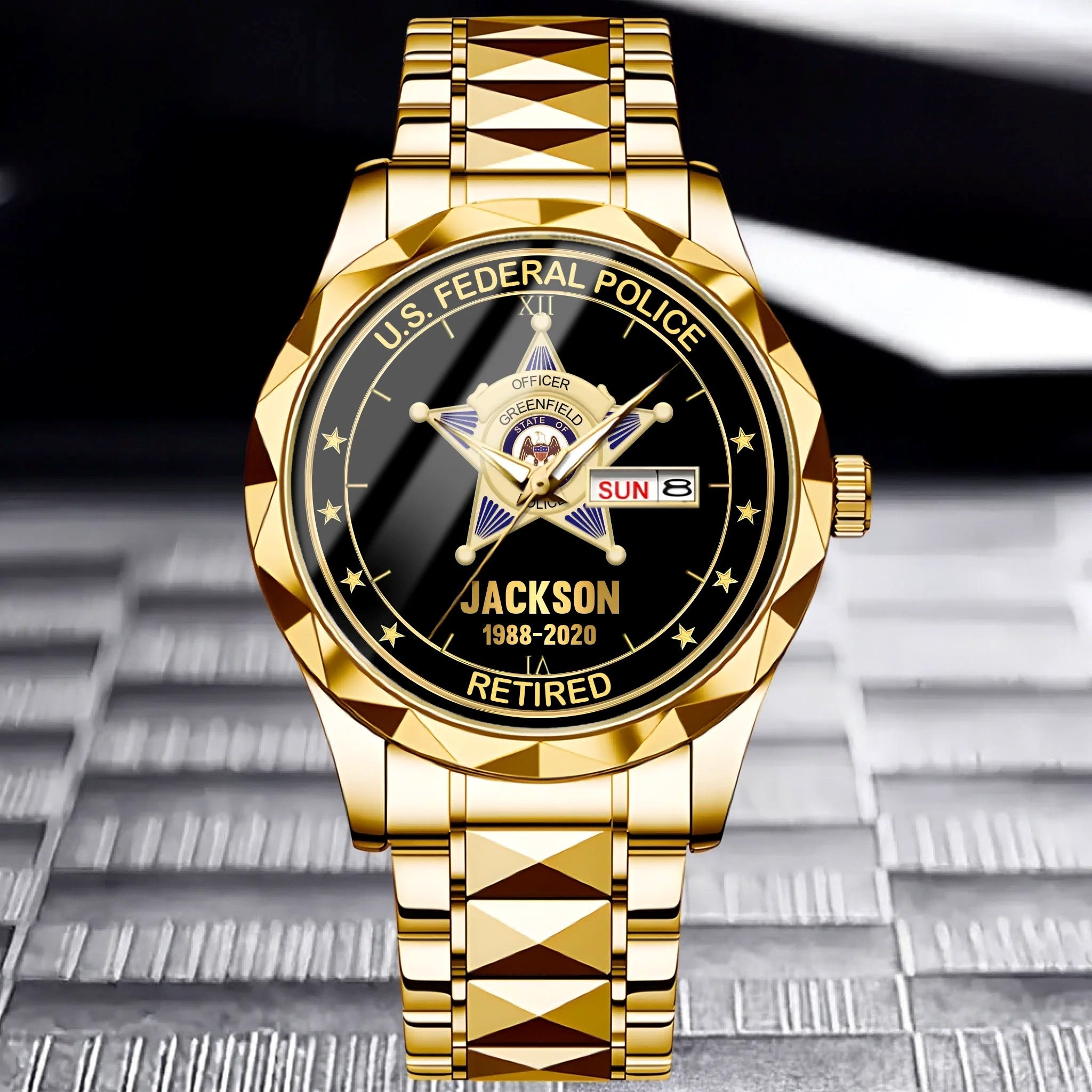 Customised American Police Badge Themed Watches - Police Commemorative Watch with Personalised Badge,Department,Time and Text - A Gift For Police,Family,Friend