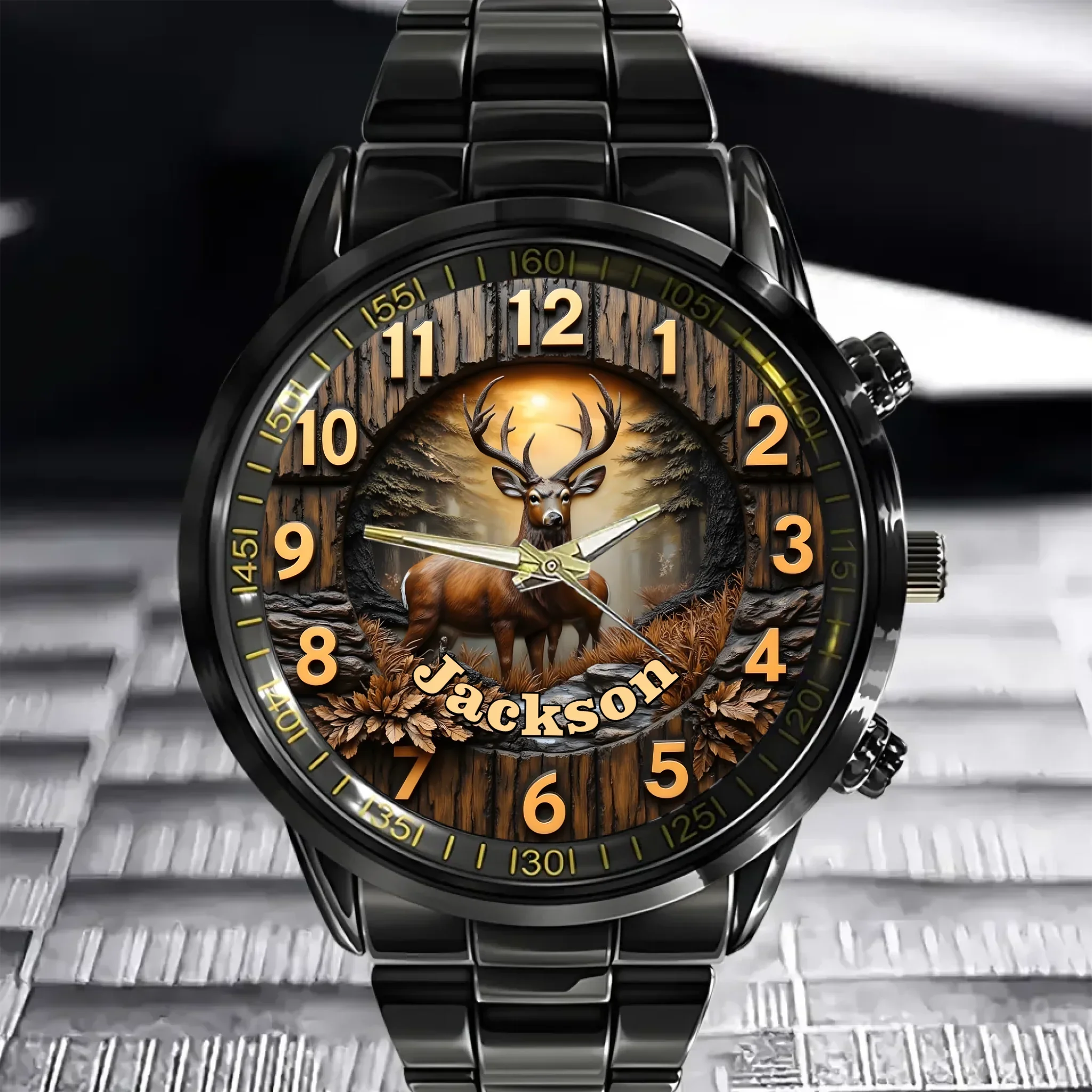 Customized  Forest Deer Printed Dial Plate - Personalize Name Watch
