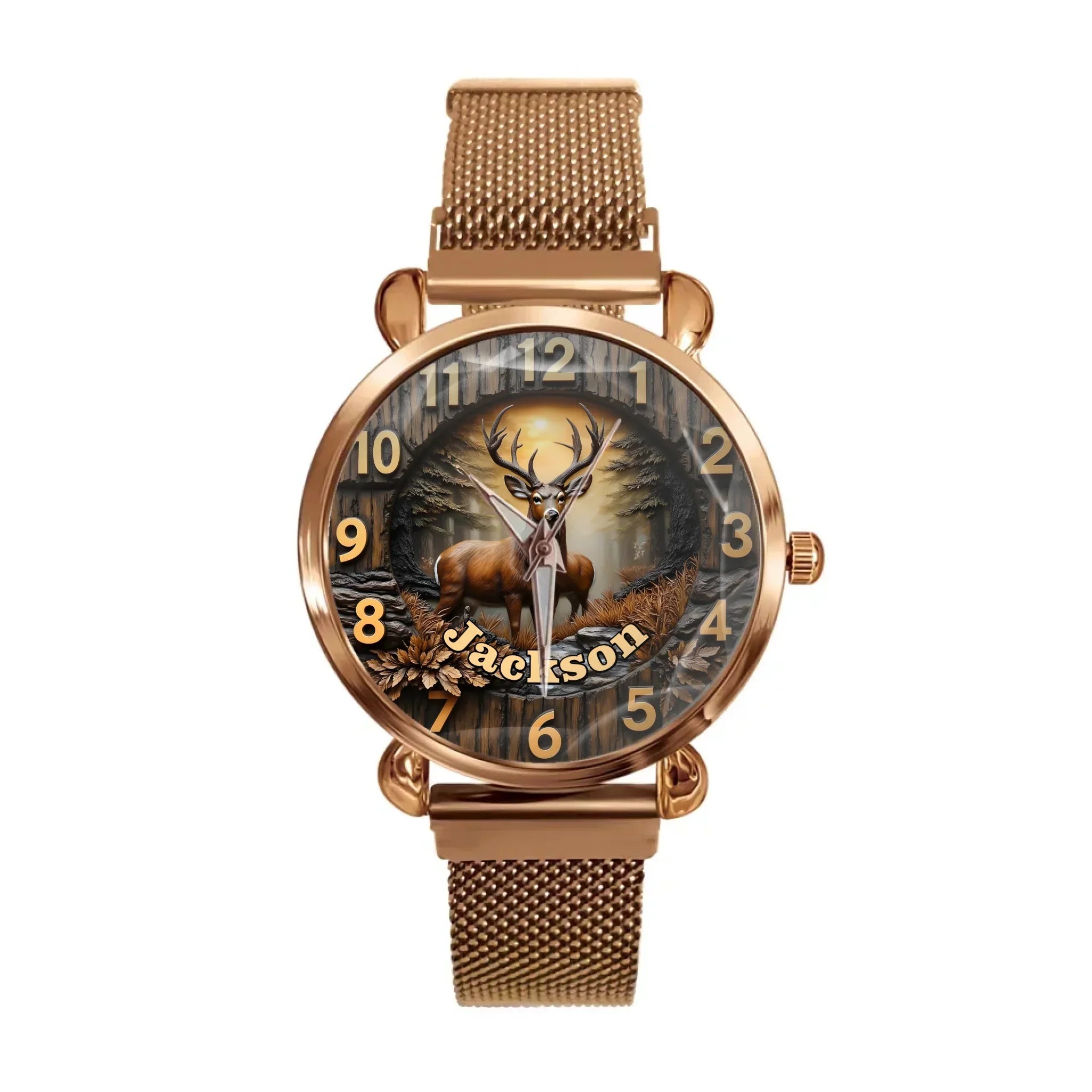 Customized  Forest Deer Printed Dial Plate - Personalize Name Watch