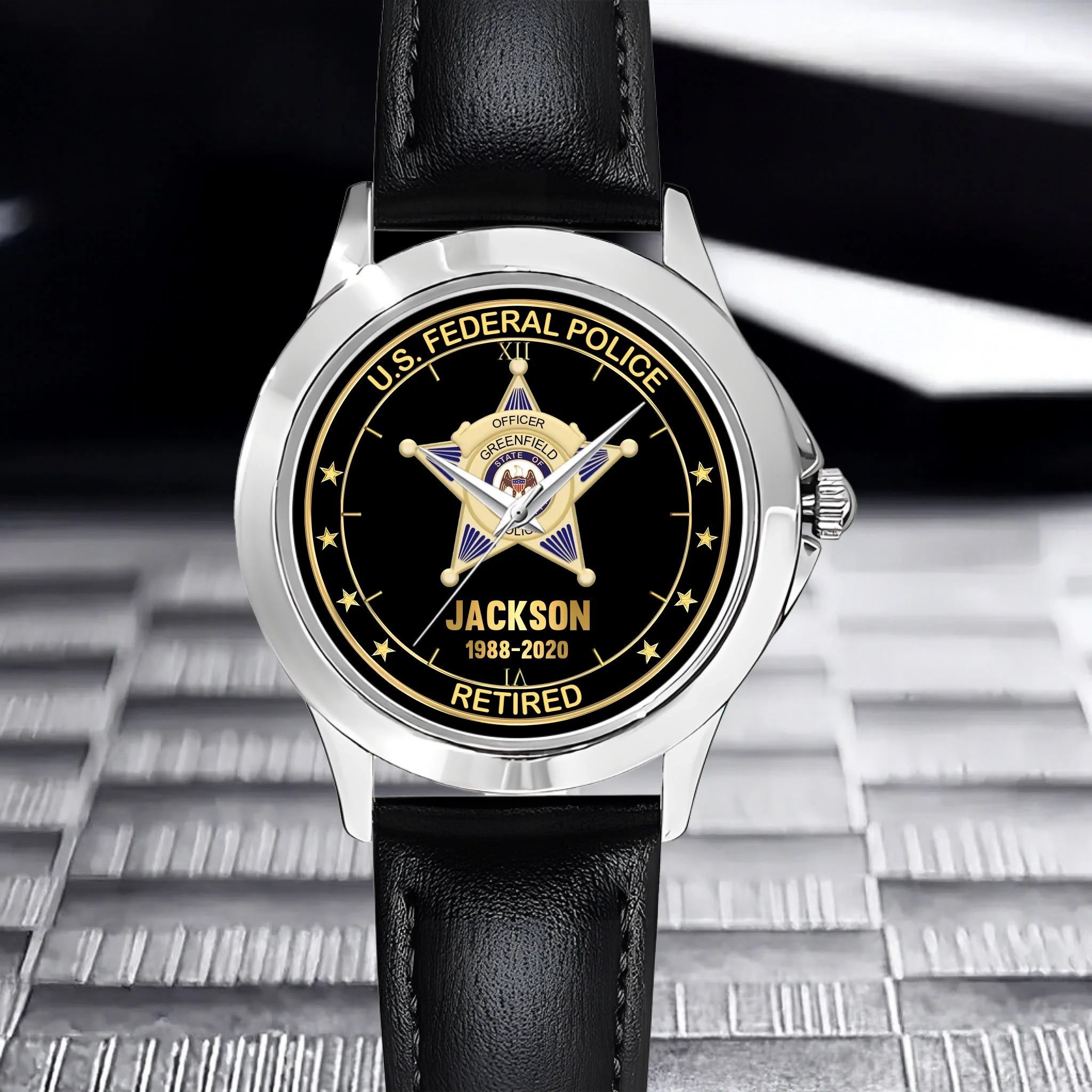 Customised American Police Badge Themed Watches - Police Commemorative Watch with Personalised Badge,Department,Time and Text - A Gift For Police,Family,Friend